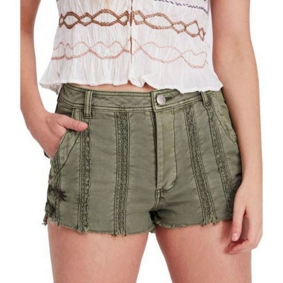 Free People Pants - FREE PEOPLE Lace Trim Casual Denim Shorts Green Womens size 0